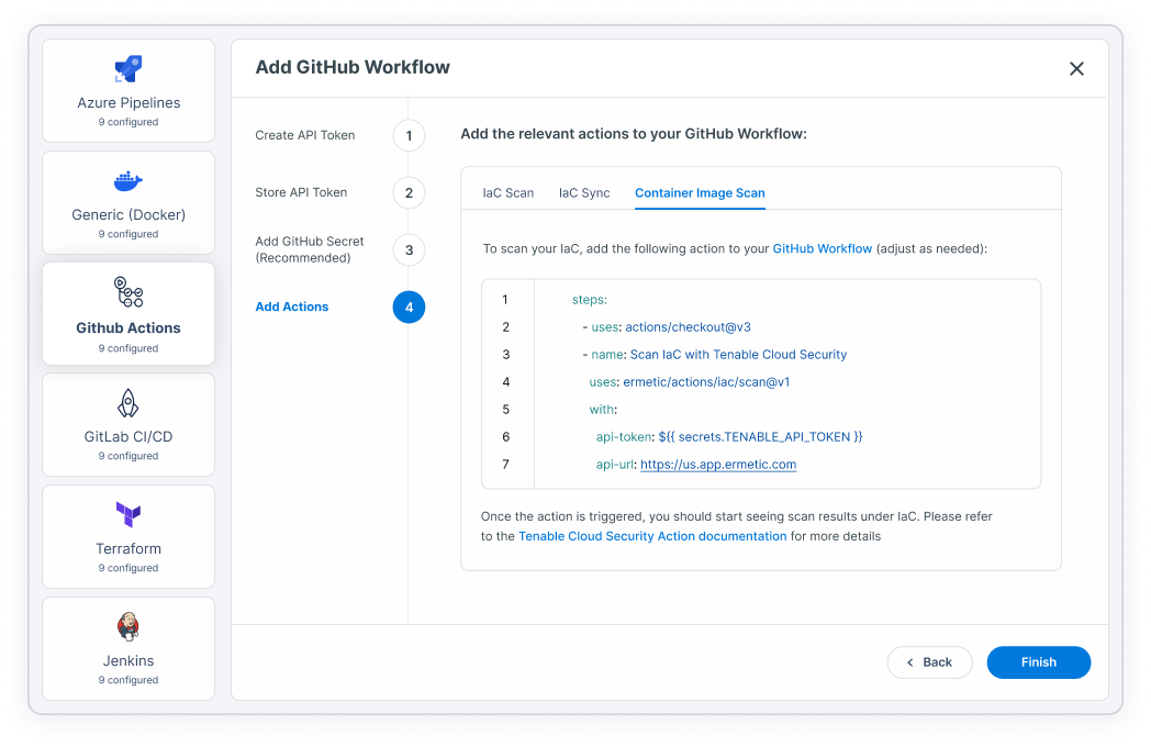 container image scan setup for Github workflow